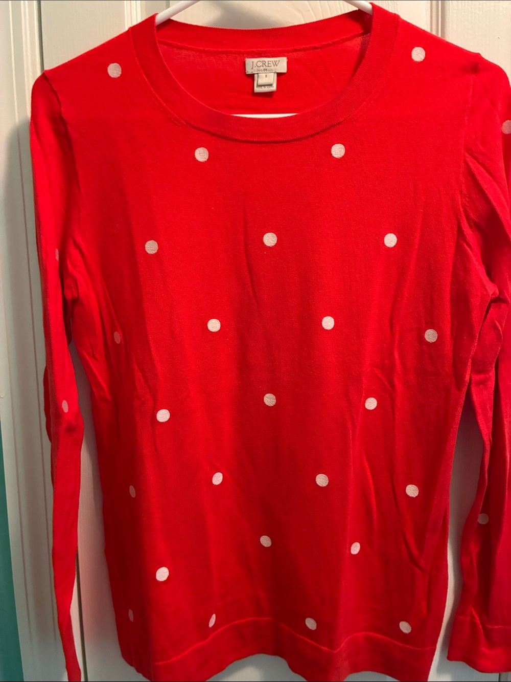 J. Crew Factory Red Long Sleeve Polka Dot Sweater
